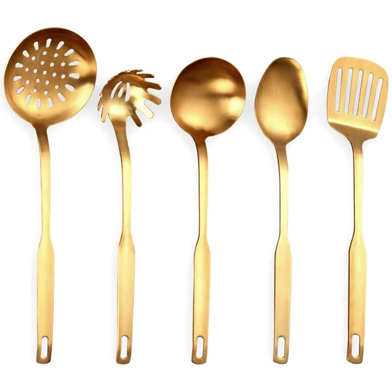 CYU - Set d’Ustensiles de Cuisine Dorés x5