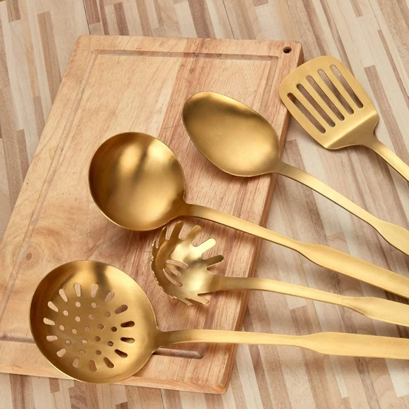 CYU - Set d’Ustensiles de Cuisine Dorés x5