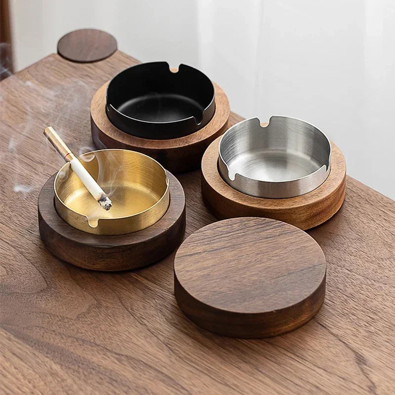 COY - Cendrier Rond en Noyer et Inox
