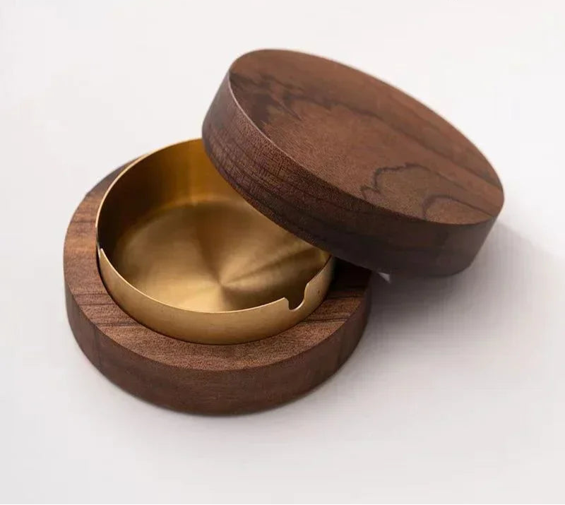 COY - Cendrier Rond en Noyer et Inox